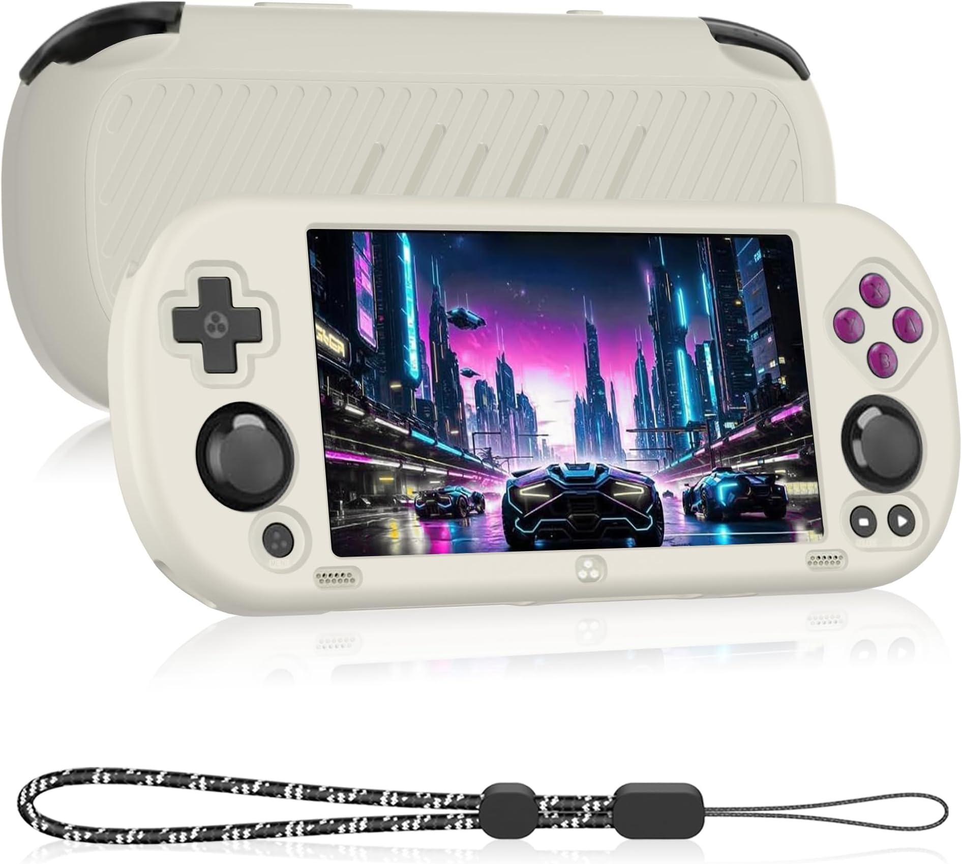 Silicone Case Compatible with Trimui Smart Pro 5-Inch, Anti-Scratch, Washable, Shockproof Protective Cover for Trimui Smart Pro Handheld Game Console with Lanyard - White