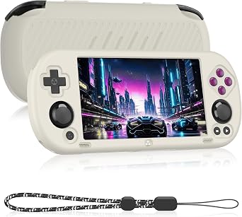 Silicone Case Compatible with Trimui Smart Pro 5-Inch, Anti-Scratch, Washable, Shockproof Protective Cover for Trimui Smart Pro Handheld Game Console with Lanyard - White