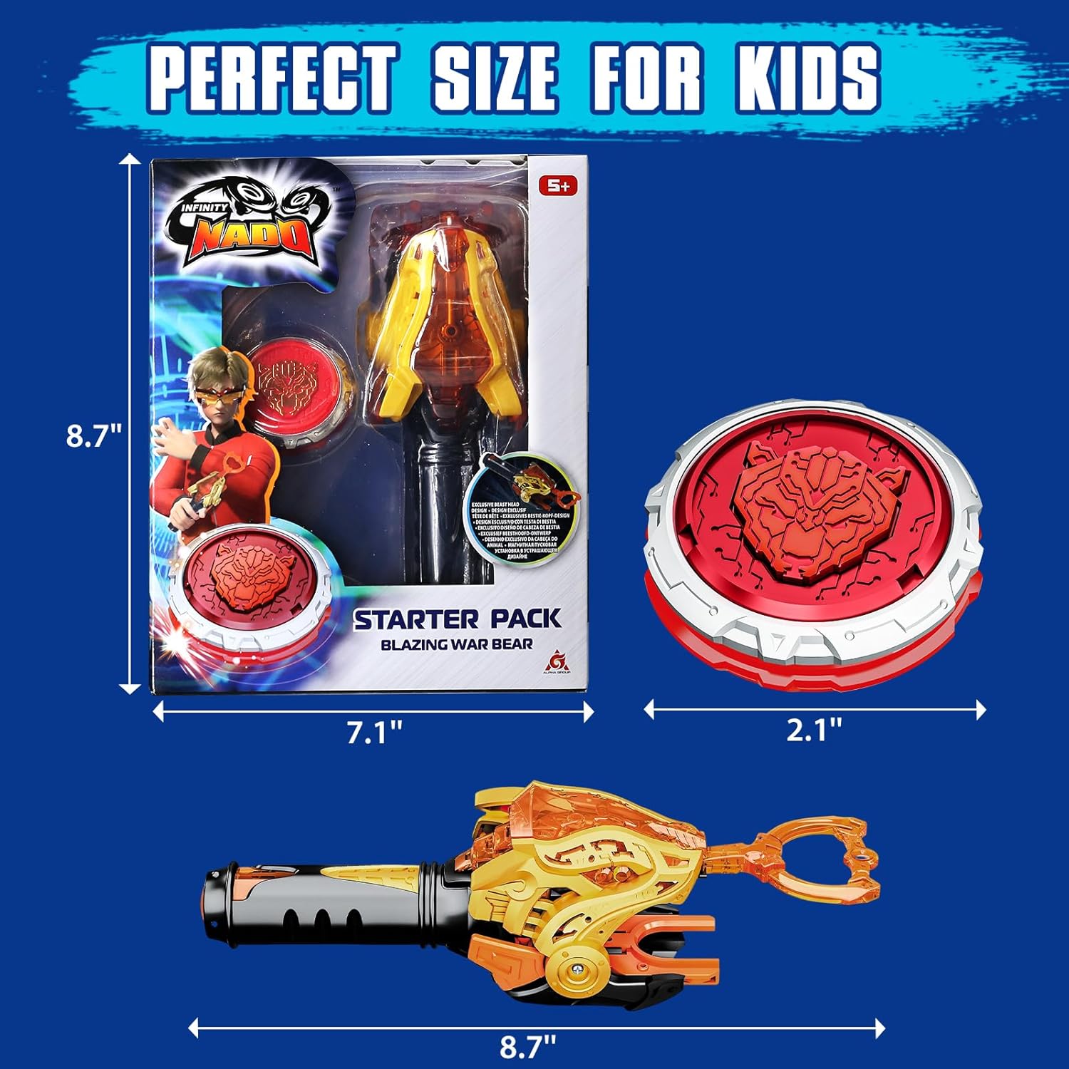 INFINITY NADO Battling Toys, Battle Set with Spinning Top & String Launcher, Metal Spinning Top Kids Gifts for Boys Girls Age 5+, Blazing War Bear