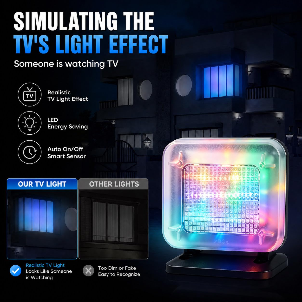 Simulatore di Luce LED per TV Televisore Finto di Sicurezza Domestica, TV Falsa Tramite Simulazione di Luce da Utilizzare Come Protezione, per Soggiorno, Camera da Letto & Co Big