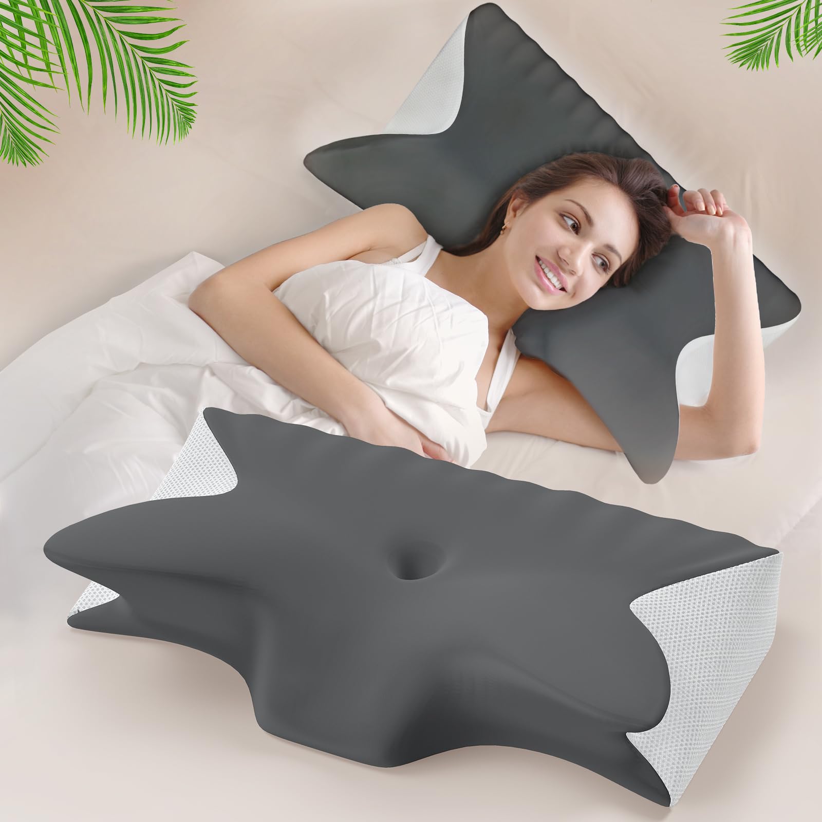 Hypuno Cuscino cervicale in memory foam, cuscino ortopedico per il dolore al collo, cuscino ergonomico per il collo a 2 altezze, rivestimento lavabile rinfrescante, per chi dorme sul lato e sulla