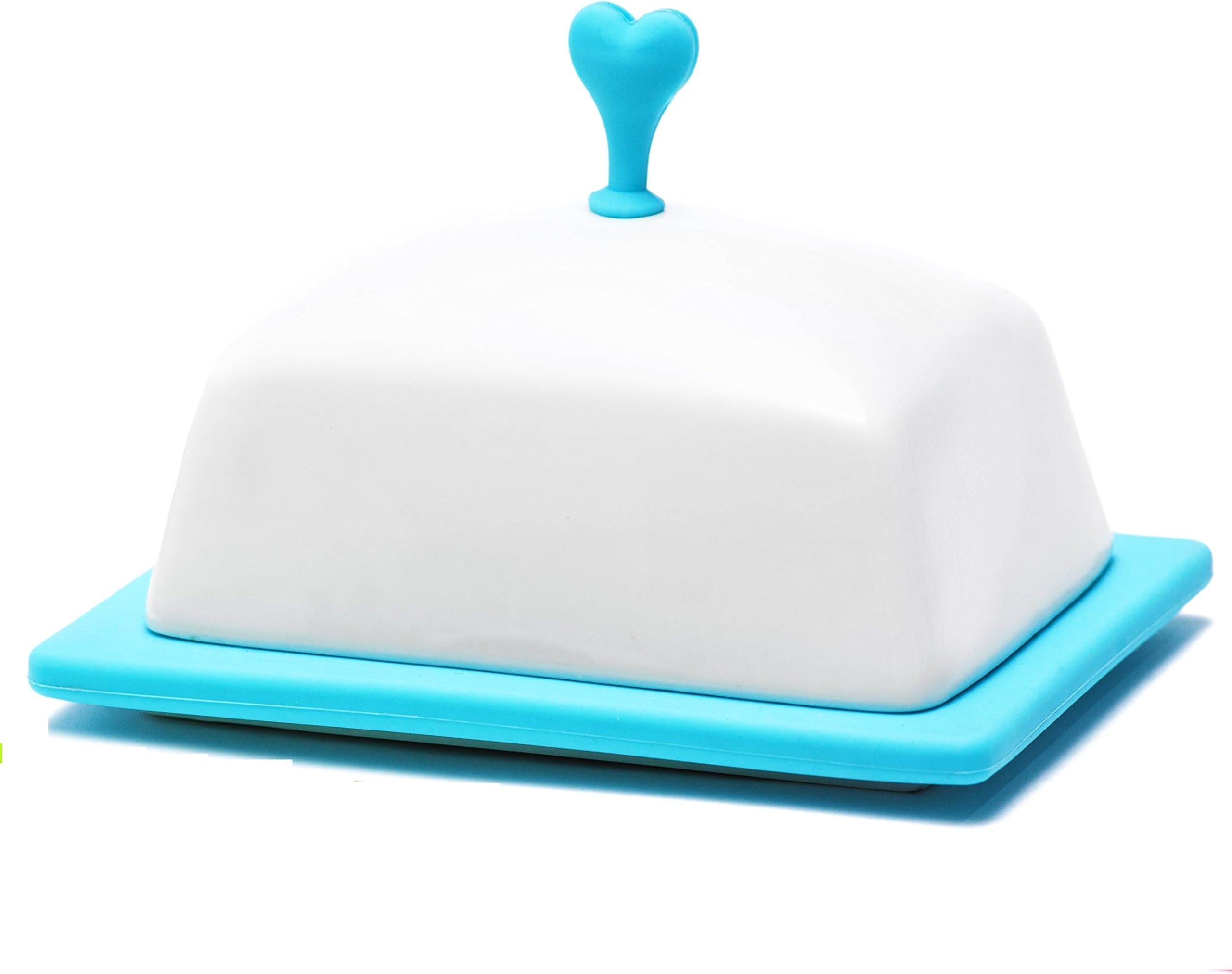 Butter Dishes with Covers - Ceramic Dinnerware Butter Keeper - Airtight for Fresher Taste - Dish Dispenser with 3 Colorful Silicone Frames Pink Green Blue - Fiestaware Plates for Western - Pack Shape