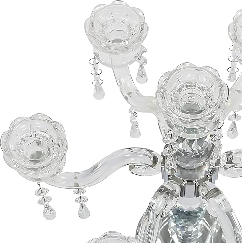Miniatura 5 de Portavelas de cristal, candelabro Crystall, centro de mesa moderno de 7 brazos, candelabro cónico de cristal, centro de mesa de boda familiar, 14