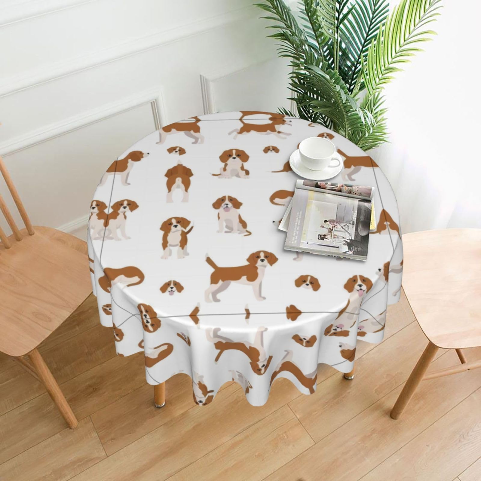 ZHAOUR Beagle Dog Print Round Washable Tablecloth – Table Cover