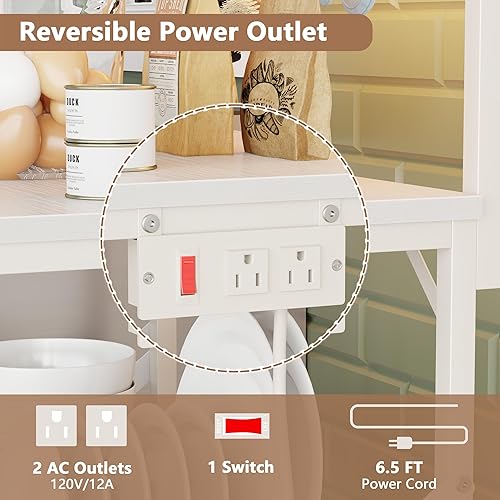 Vista 22 de Furologee Estante para hornear de cocina con toma de corriente, soporte para horno de microondas con almacenamiento de 4 niveles, mesa de café con 6