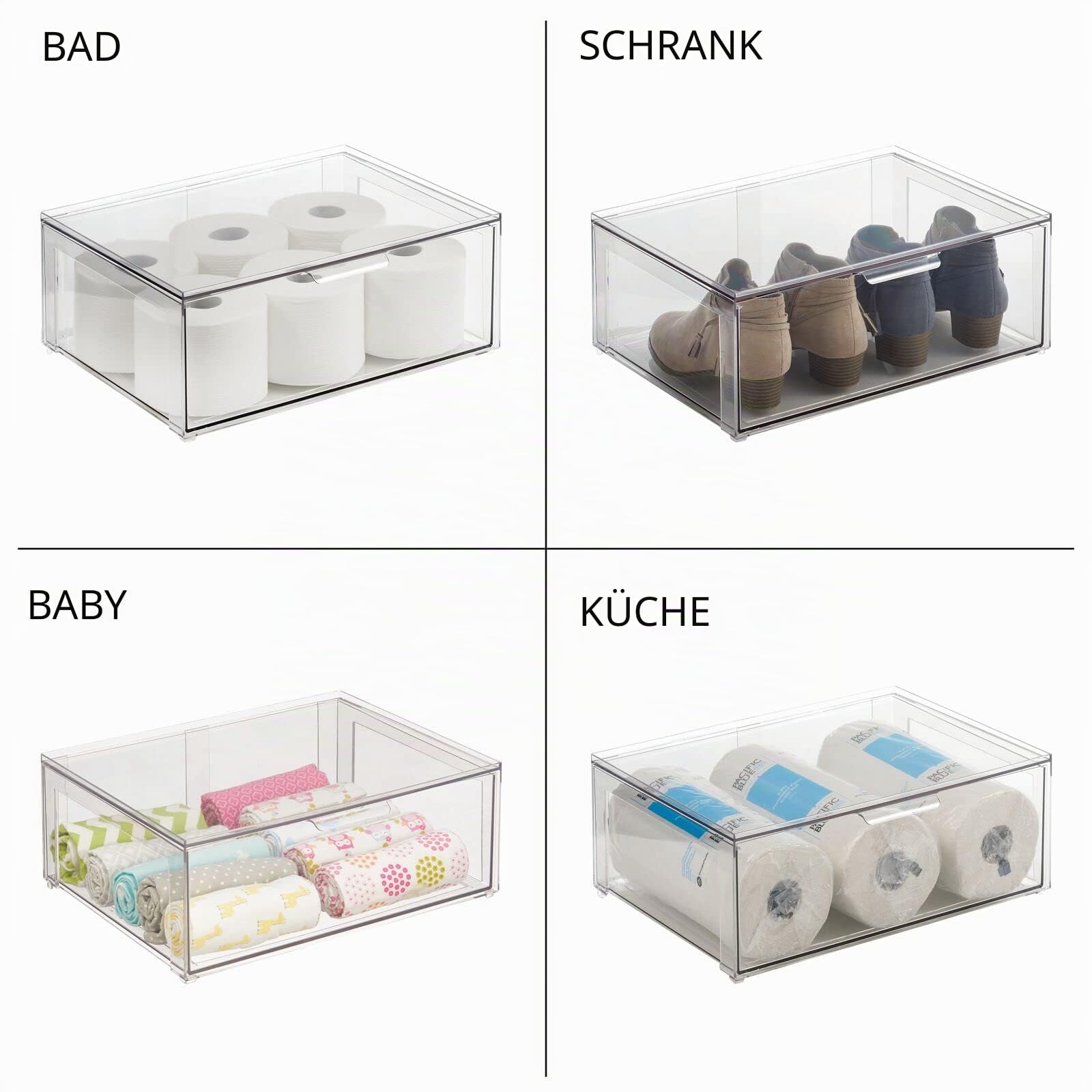 mDesign große Aufbewahrungsbox mit Schublade – stabile Schubladenbox aus Kunststoff zur Schuhaufbewahrung – Stapelbox für Schuhe, Accessoires und mehr – 2er-Set – durchsichtig