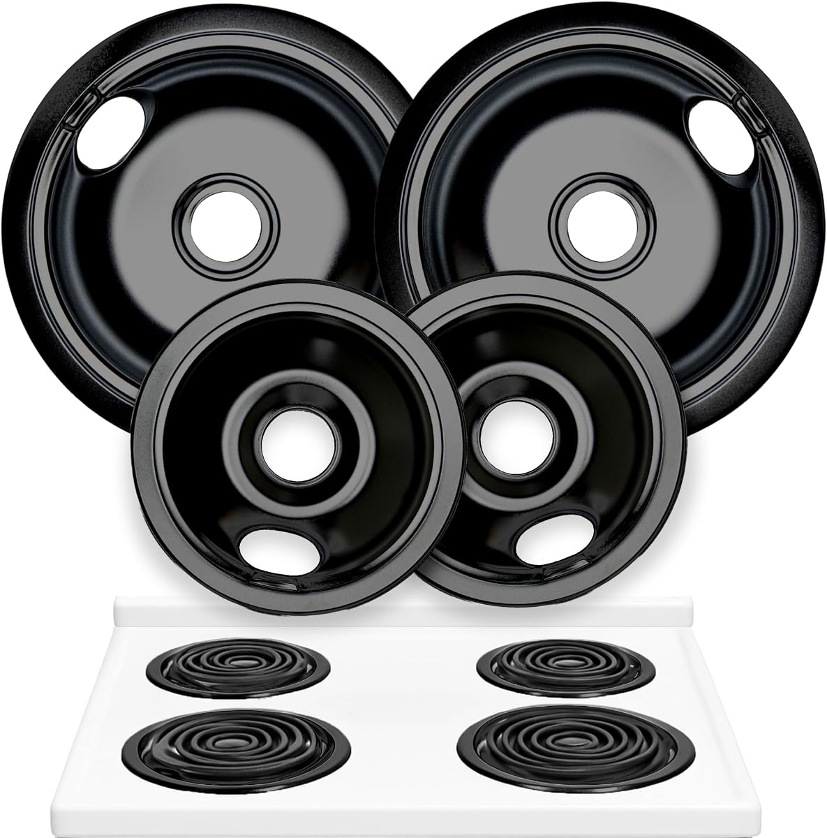 Electric Stove Drip Pans Set of 4 (2 x 6-Inch & 2 x 8-Inch) Replacement Stove Drip Pans for Electric Stove Compatible with 318067041 & 318067051, Frigidaire, Kenmore, Tappan & More
