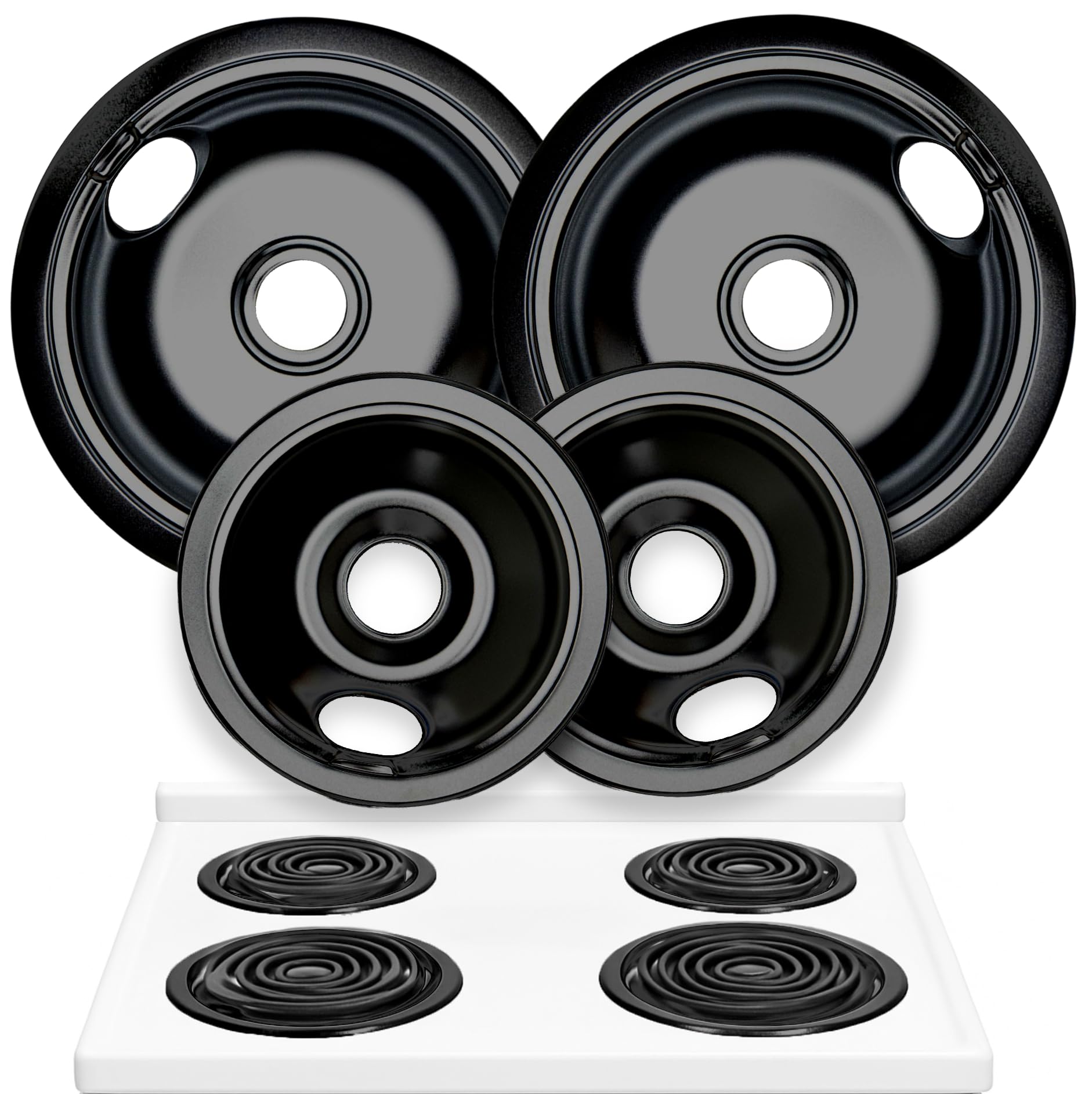 Electric Stove Drip Pans Set of 4 (2 x 6-Inch &amp; 2 x 8-Inch) Replacement Stove Drip Pans for Electric Stove Compatible with 318067041 &amp; 318067051, Frigidaire, Kenmore, Tappan &amp; More