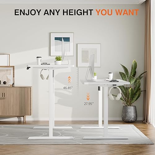 Vista 32 de Furmax Escritorio eléctrico de pie, escritorio ajustable de altura de 55 x 24 pulgadas con ruedas extraíbles, escritorio para computadora de oficina