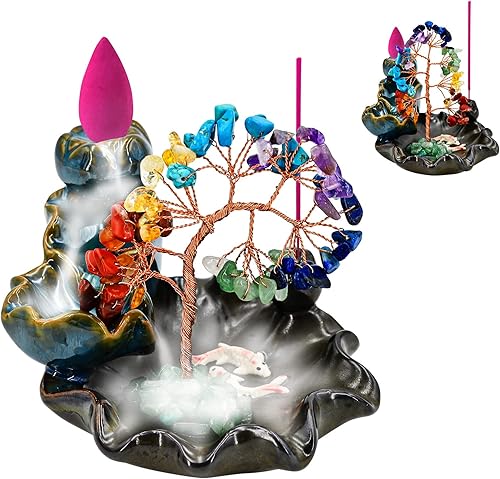 Quemador de incienso de cerámica en cascada, para árbol de dinero, soporte para incienso de reflujo, piedra de cristal curativo, quemador de