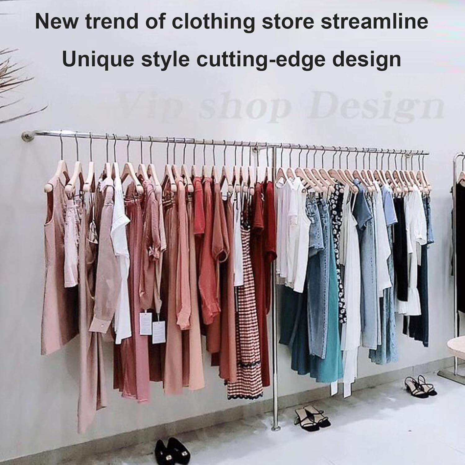 Floor-Standing Solid Wood Rotating Coat Rack，Wall Mounted Industrial Pipe Clothing Rack - Heavy Duty T-Shaped Garment Display Stand & Towel Hanger for Retail Closet Storage - Silver Finish