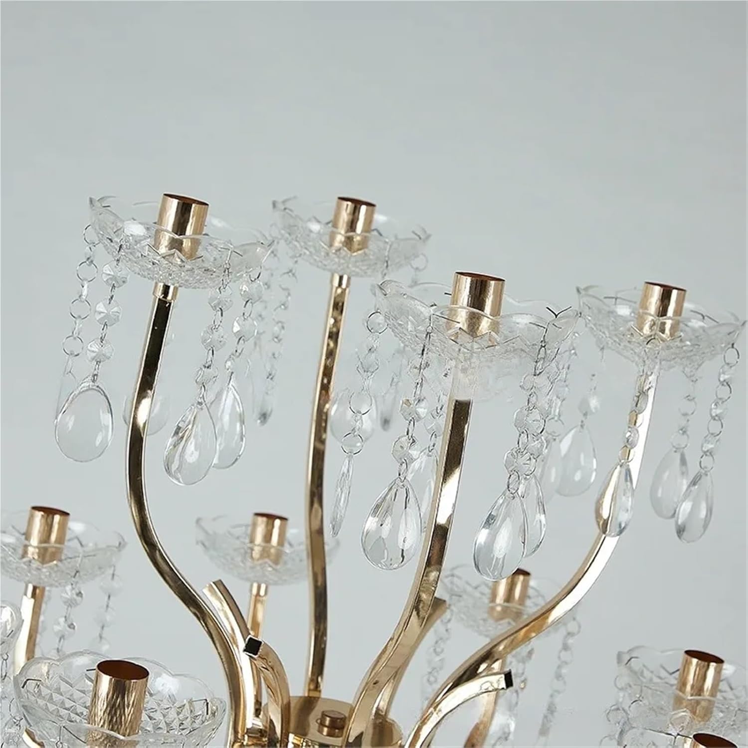 Candle Holder Candelabra 12-Arm Crystal for Wedding, Gold Metal Candle Holder Centerpiece with Pendants, Party Home Christmas Decor(4pcs)