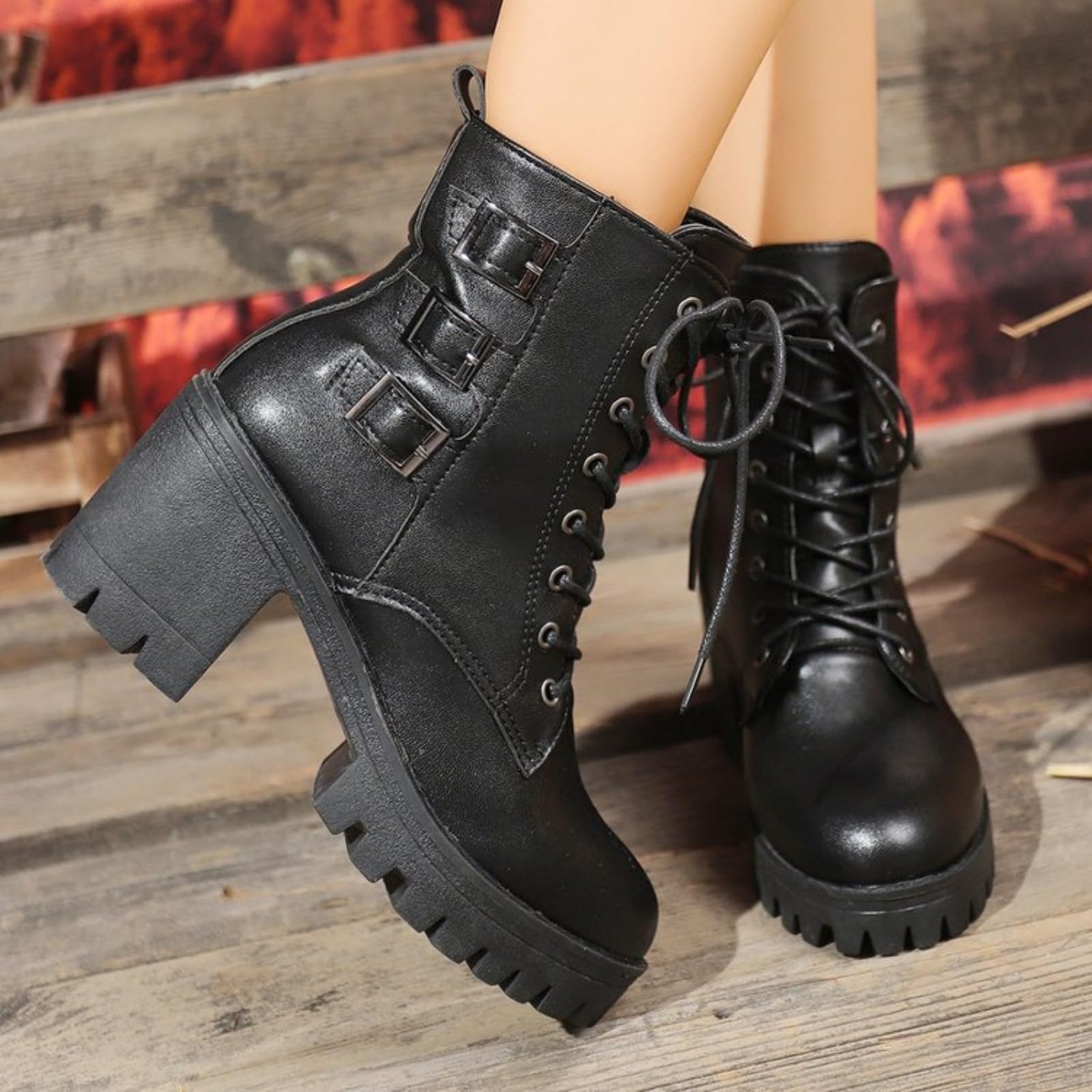 Genérico Botines Mujer Vestir Cordones Plataforma Botas Puntera Redonda Elegantes Zapatos Cómodas Ligeros Caminar Bota Informales Antideslizantes Botin para Otoño Invierno Días Fríos y Uso Diario