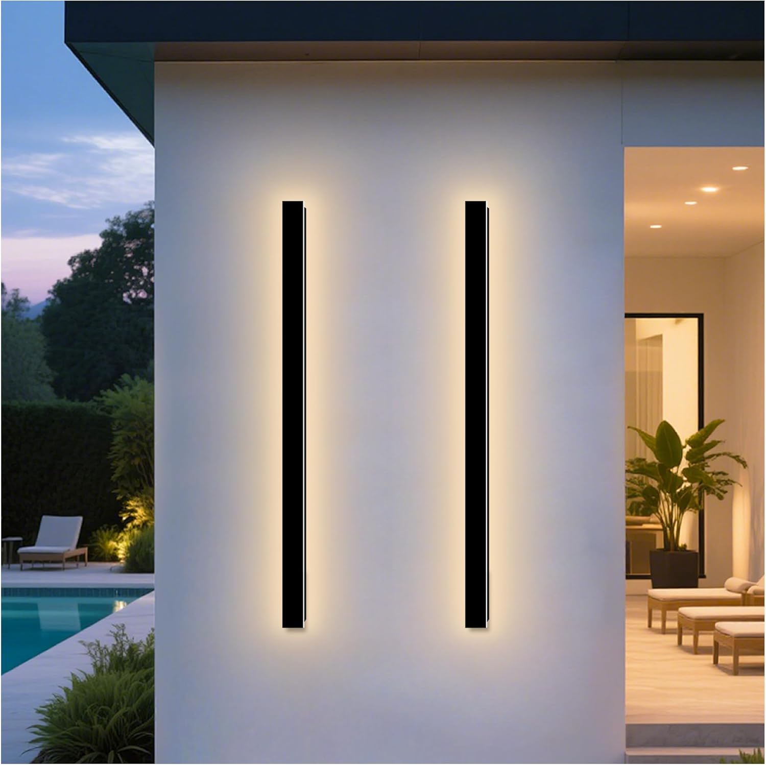 Modern Outdoor Wall Lights, 2 Pack 47 Inch Long Outdoor Wall Sconces 3000K LED Wall Mount Exterior Light Fixture IP65 Waterproof Black Outside Lights for House Garage