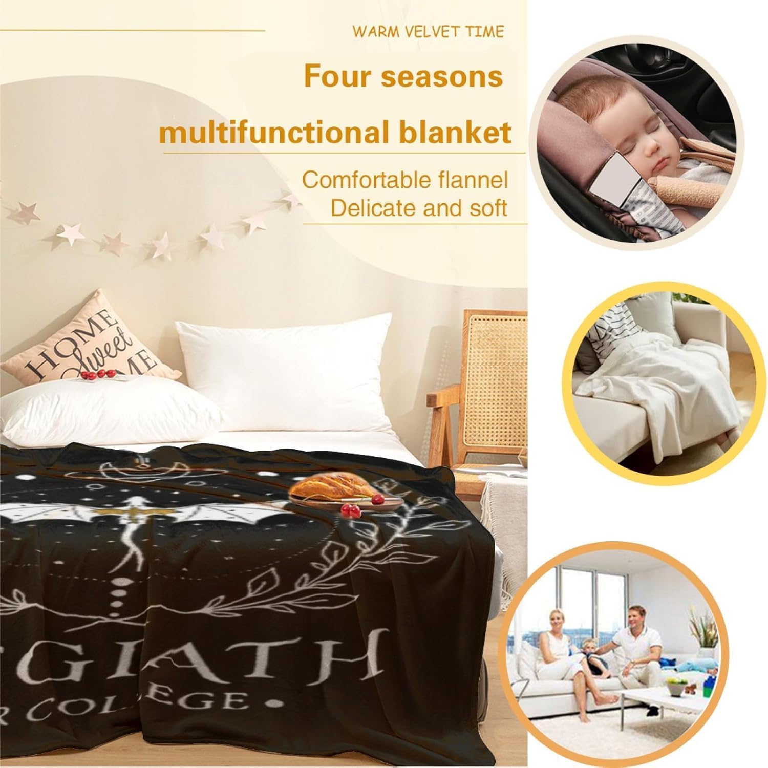 Velaris City of Starlight Blanket The Night Court Bookish Fantasy Aesthetic Blanket Funny Reading Nook Super Soft Throw Flannel Blanket for Book Lovers Fan Gift（give Away Canvas Bag +50pcs Stickers）