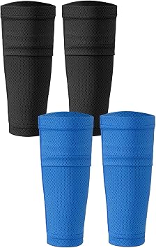 2 Pairs Kids Youth Soccer Shin Guard Sleeves Boy Girl Shin Guard Sleeves with Insert Pocket for Football Soccer Basketball Sport Training