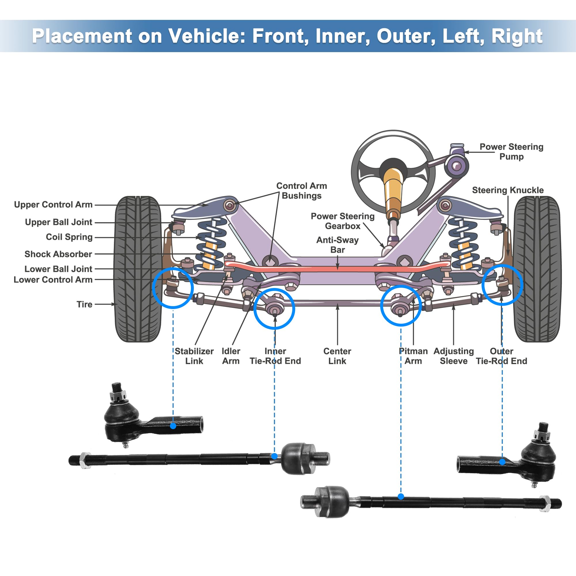 Amazon.com: X AUTOHAUX 4pcs Front Inner Outer Tie Rod End Links