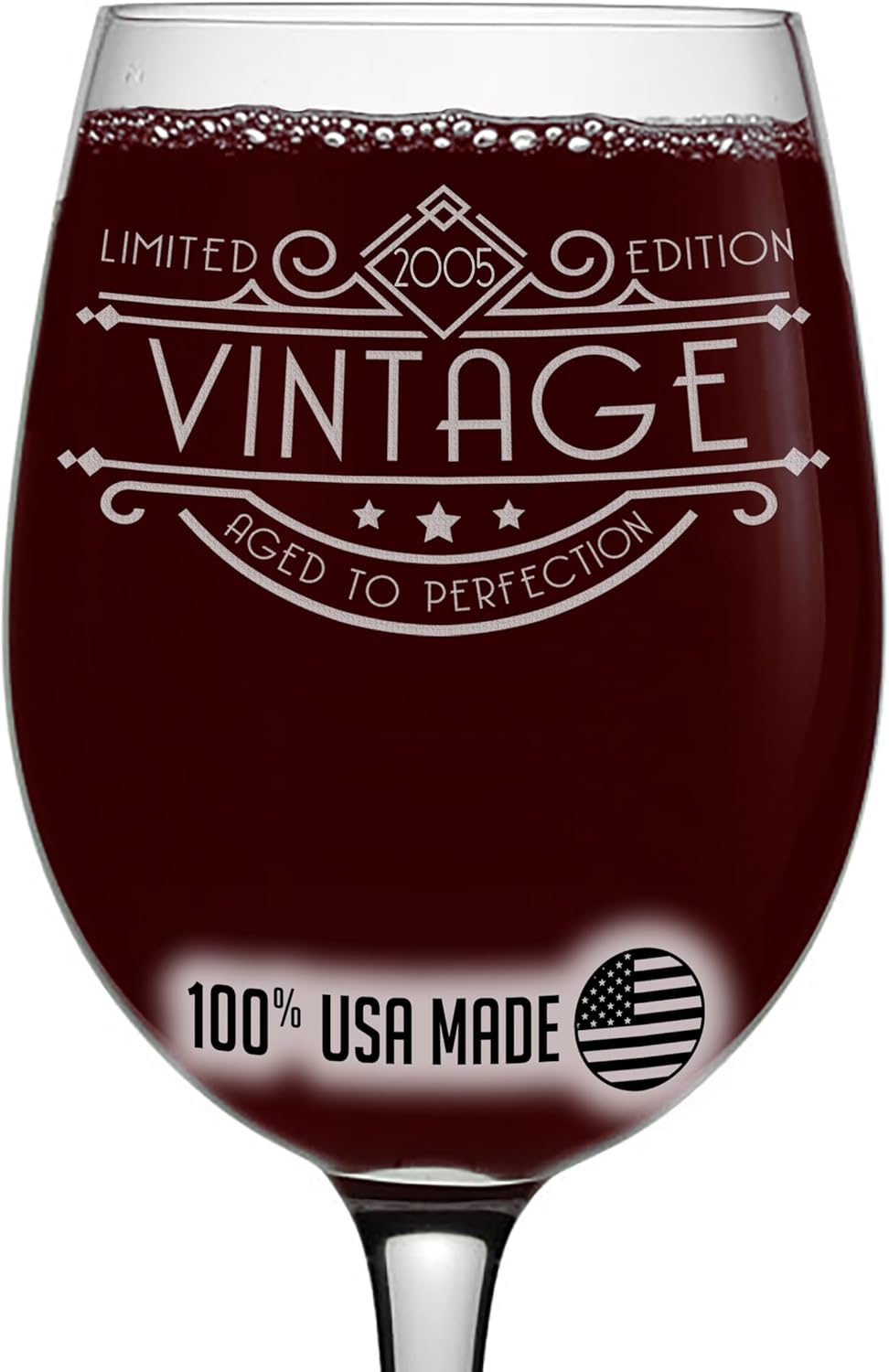 Personalized Vintage 21st Etched 16oz Stemmed Wine Glass – Custom 2005 Happy 21st Birthday Gifts, Customized Decor, Turning 21 Year Old, Party Favors, Finally 21 Best Gift Idea Son Maverick