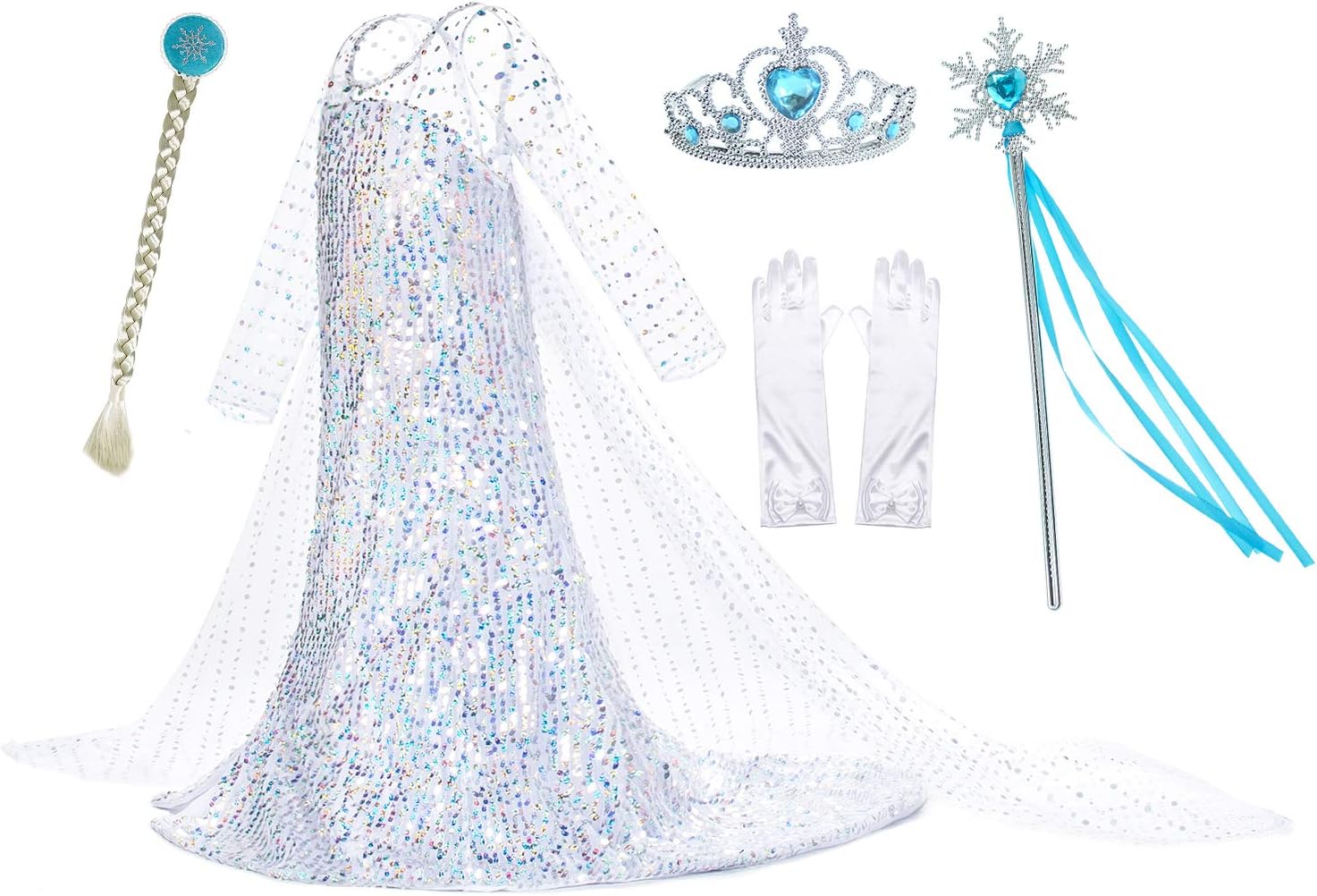 Luxury Princess Dress Costumes with Shining Long Cap Girls Birthday Party 2-10 Years