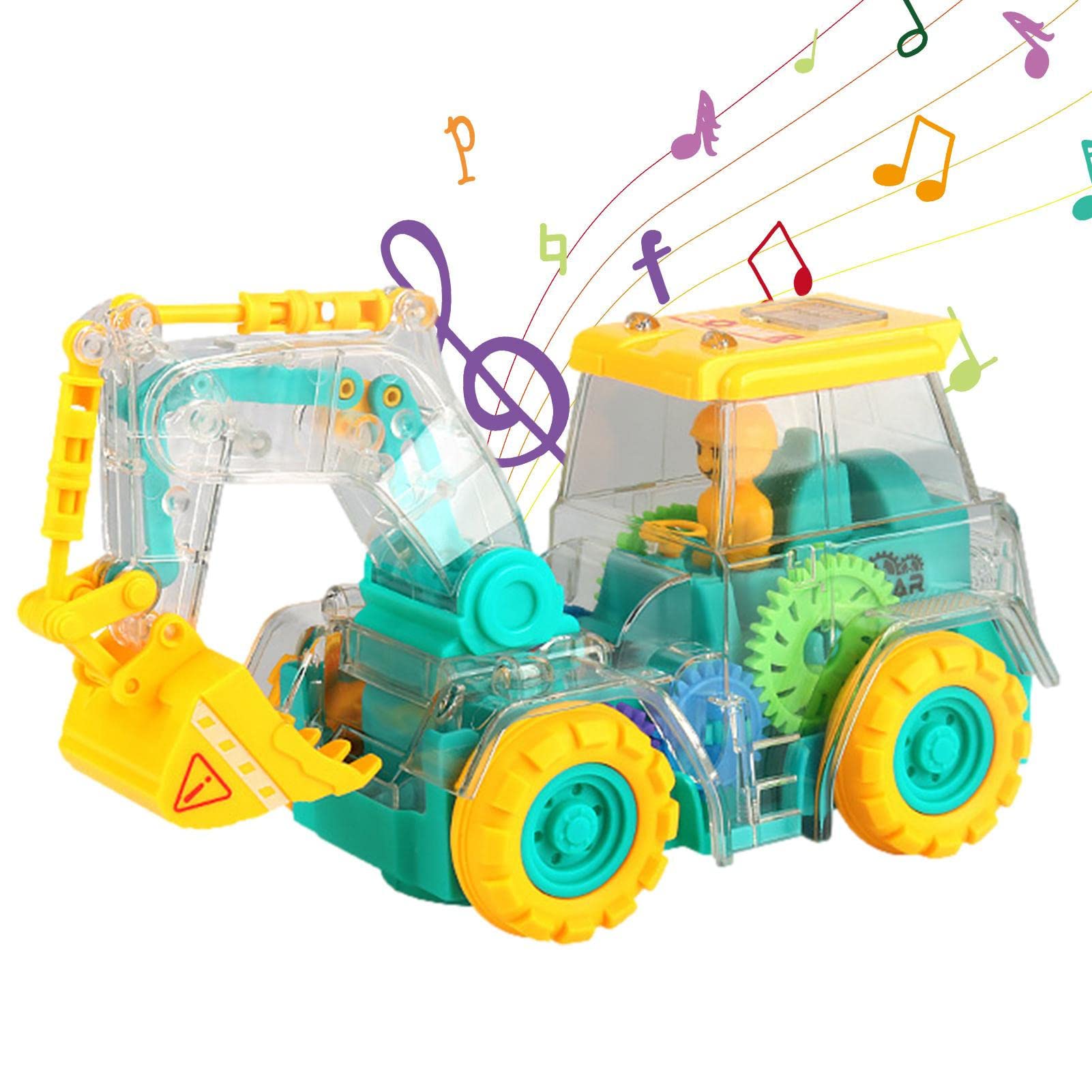 4 Pcs Digger Truck For Boys | Electric Music Lighting Excavator Toy With Universal Wheel,Transparent Music Lighting Excavator Toy For Boys 360 Degree Rotation Sandbox Toy Vehicles For Boys