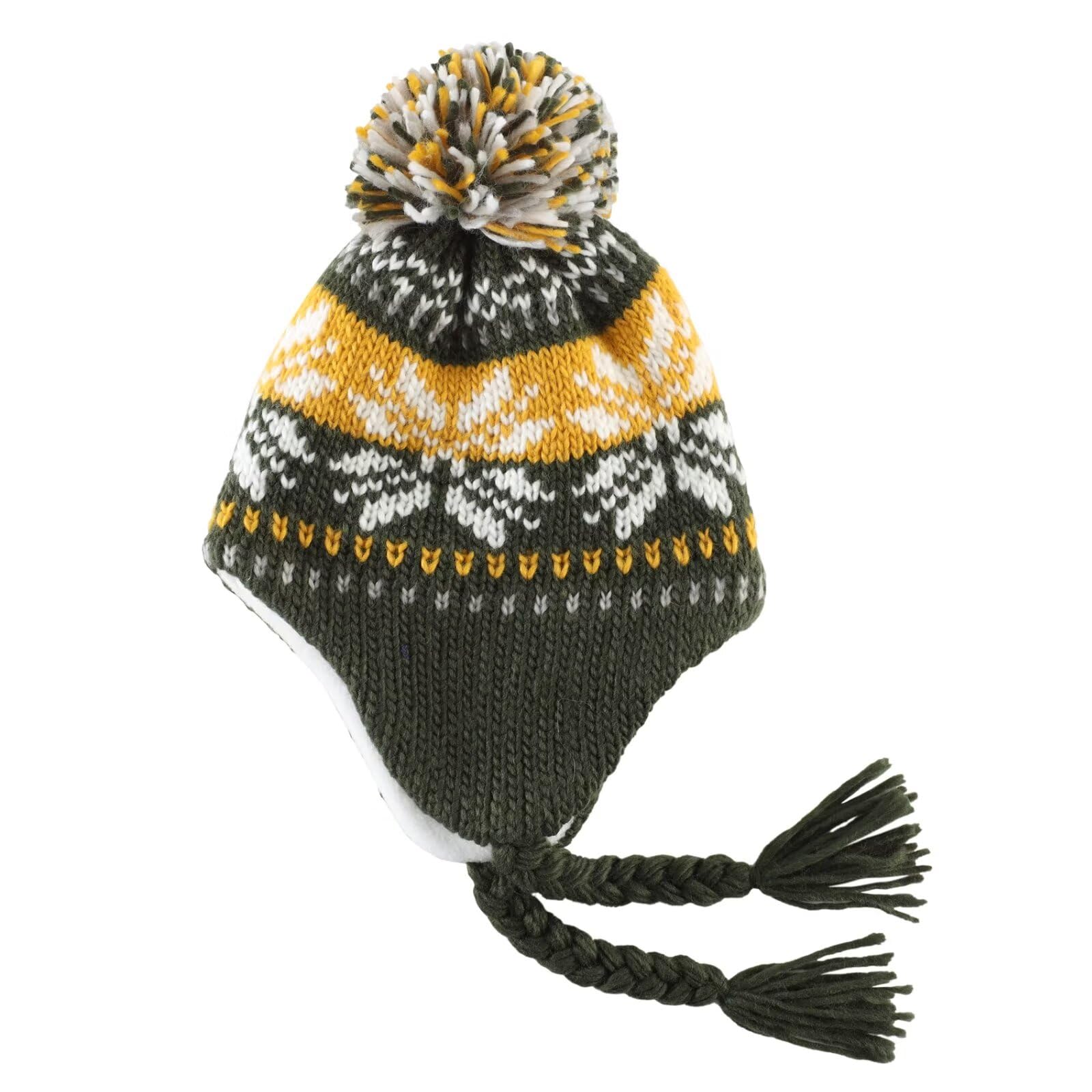 Connectyle Toddler Boy's Beanie Hat with Ear Flaps Kids Peruvian Winter Hat Warm Pompom Knit Hat Army Green M