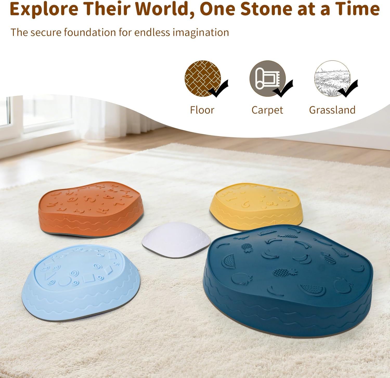 Gentle Monster Stepping Stones for Kids, Set of 6/8/11 PCS for Balance with Non-Slip Bottom - Exercise Coordination and Stability (Egg-Morandi)