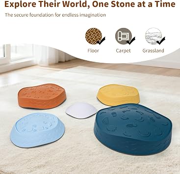 Gentle Monster Stepping Stones for Kids, Set of 6/8/11 PCS for Balance with Non-Slip Bottom - Exercise Coordination and Stability (Egg-Morandi)