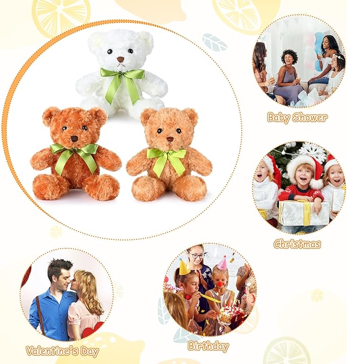 Lote de 24 Osos de Peluche Suaves 10 Pulgadas Oso con Moño Verde miniatura 7