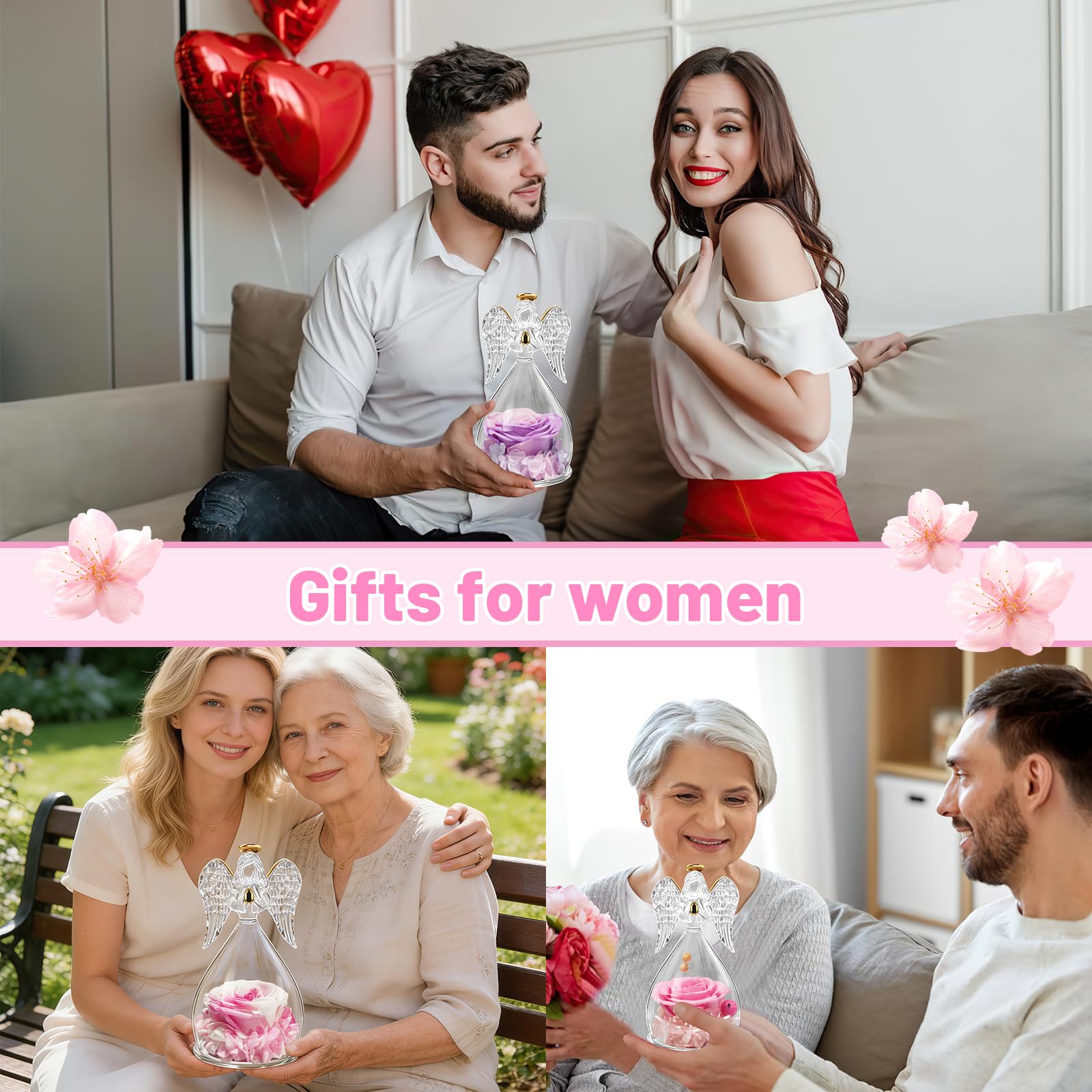 Yamonic Rosa Eterna Regalo Originale para Mujer,Rosa Preservada con Figura Ángel Regalos para Mamá,Regalos Cumpleaños Mujer Abuela,Flore Eterna Regalo Navidad San Valentin Dia de la Madre