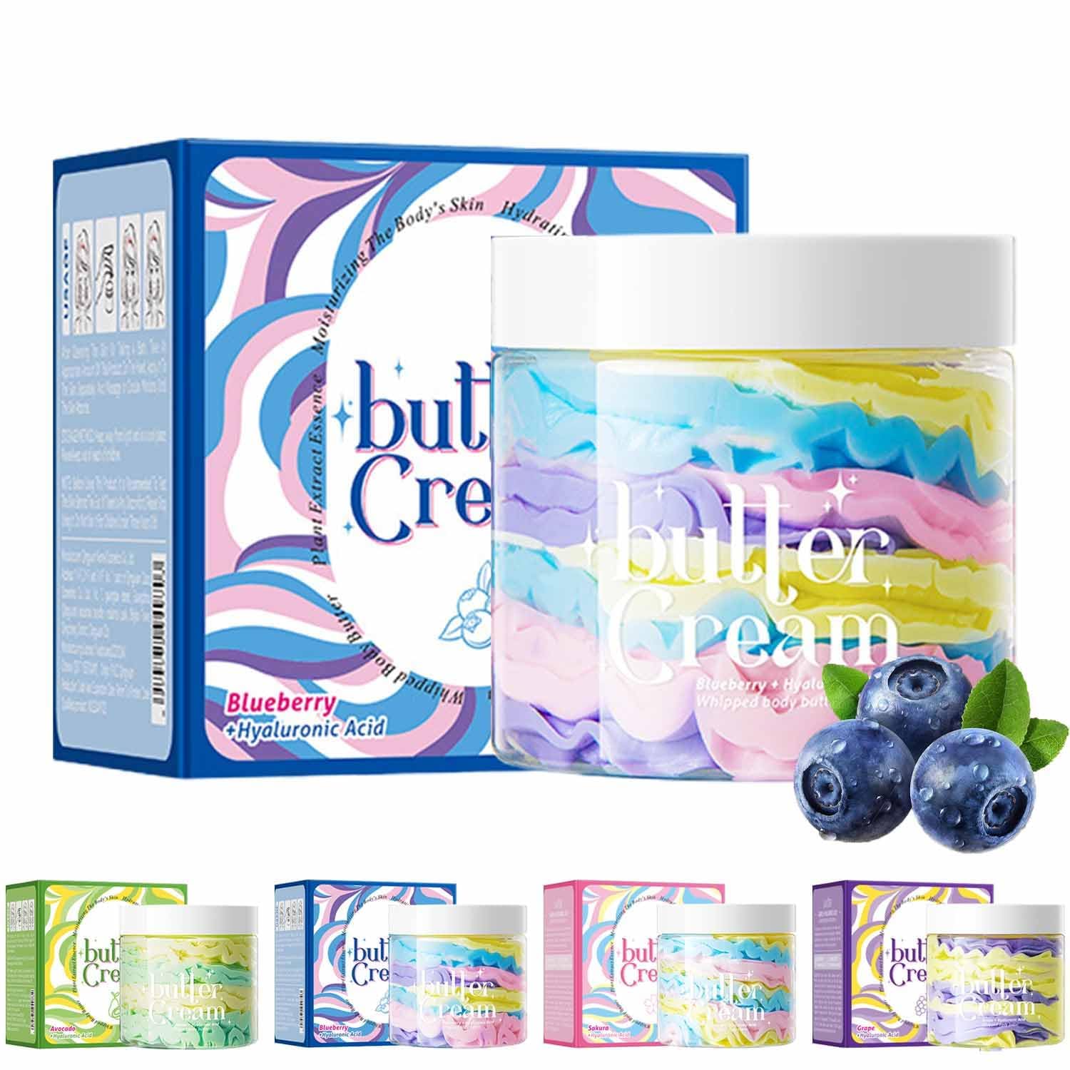 Crème au beurre à la myrtille et acide hyaluronique pour le visage