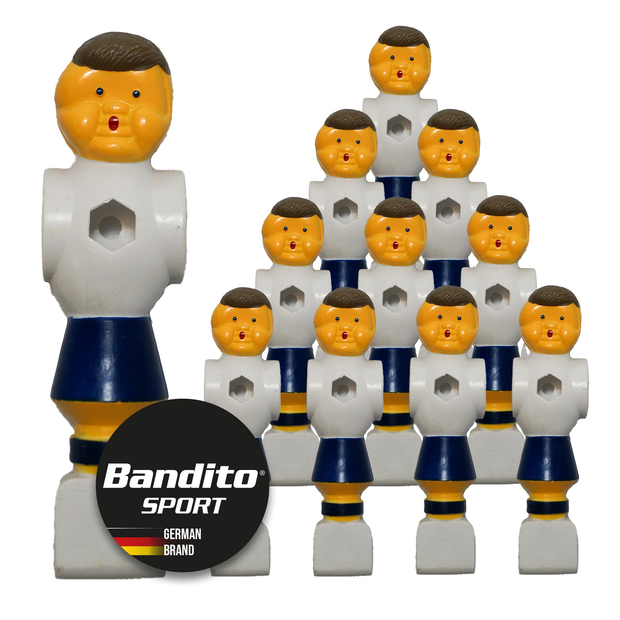 Kickerfigur Champion, 2-farbige Soccer-Figur universell passend für alle Tischkicker-Stangen mit Ø 16 mm, gerillte griffige Fußfläche, robust, Team Set mit 11 St. rot und blau