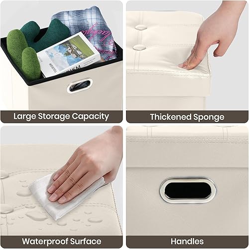 Miniatura 43 de COSYLAND - Reposapiés u otomano con almacenamiento plegable de piel, con agujero para agarrar, para habitación, tamaño pequeño, rectangular, 17 x 15