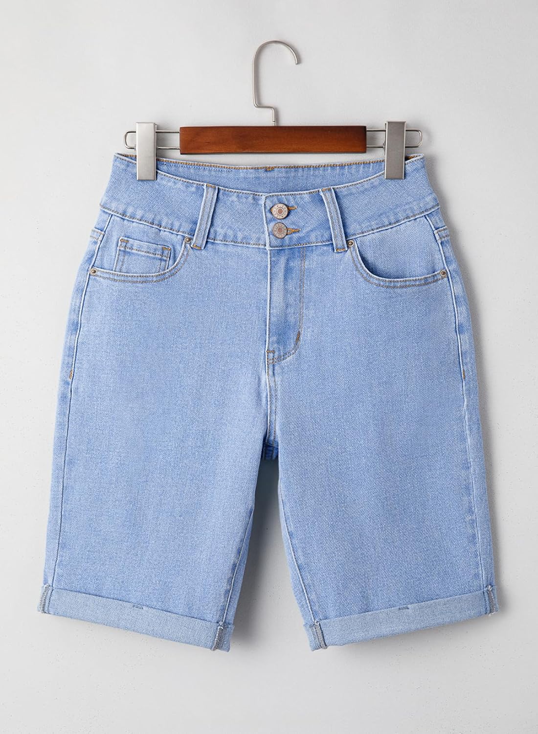 Sidefeel Women's Jean Shorts High Waisted Stretchy Bermuda Folded Hem Denim Summer Shorts - Image 6