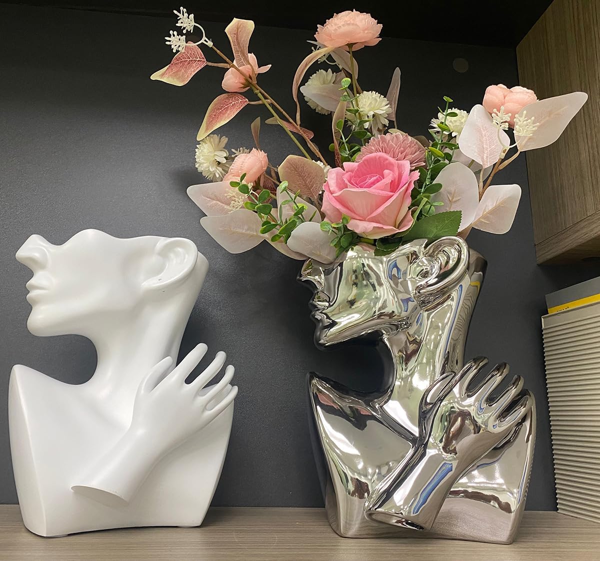 Face Planters Pots Head,Abstract Greek Bust Vase,White Face Vase for Decor,Female Bust Planter for Home,Office,Shlef Decor (White)