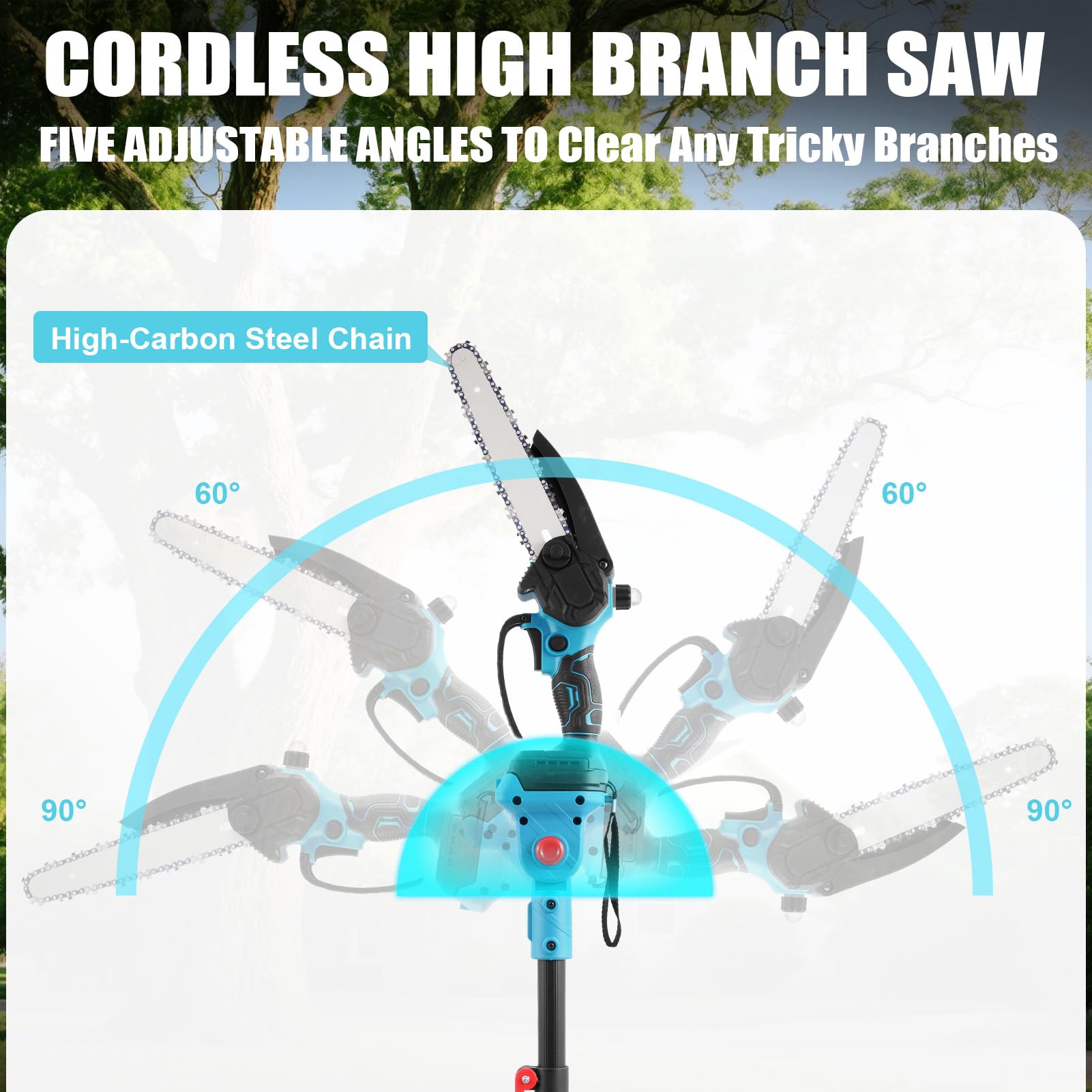 Élagueuse sans fil 21 V - 2 en 1 - Mini tronçonneuse et télescope avec panthème, batterie de 1500 mAh - Hauteur de travail jusqu'à 6,7 m - Tronçonneuse manuelle sans fil - Pour couper les arbres