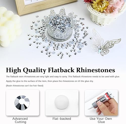 Miniatura 9 de Briskbloom 4500 diamantes de imitación de resina con parte trasera plana, 0.079 in, 0.118 in, 0.157 in, 0.197 in, 0.236 in, Montanaazul tinta para