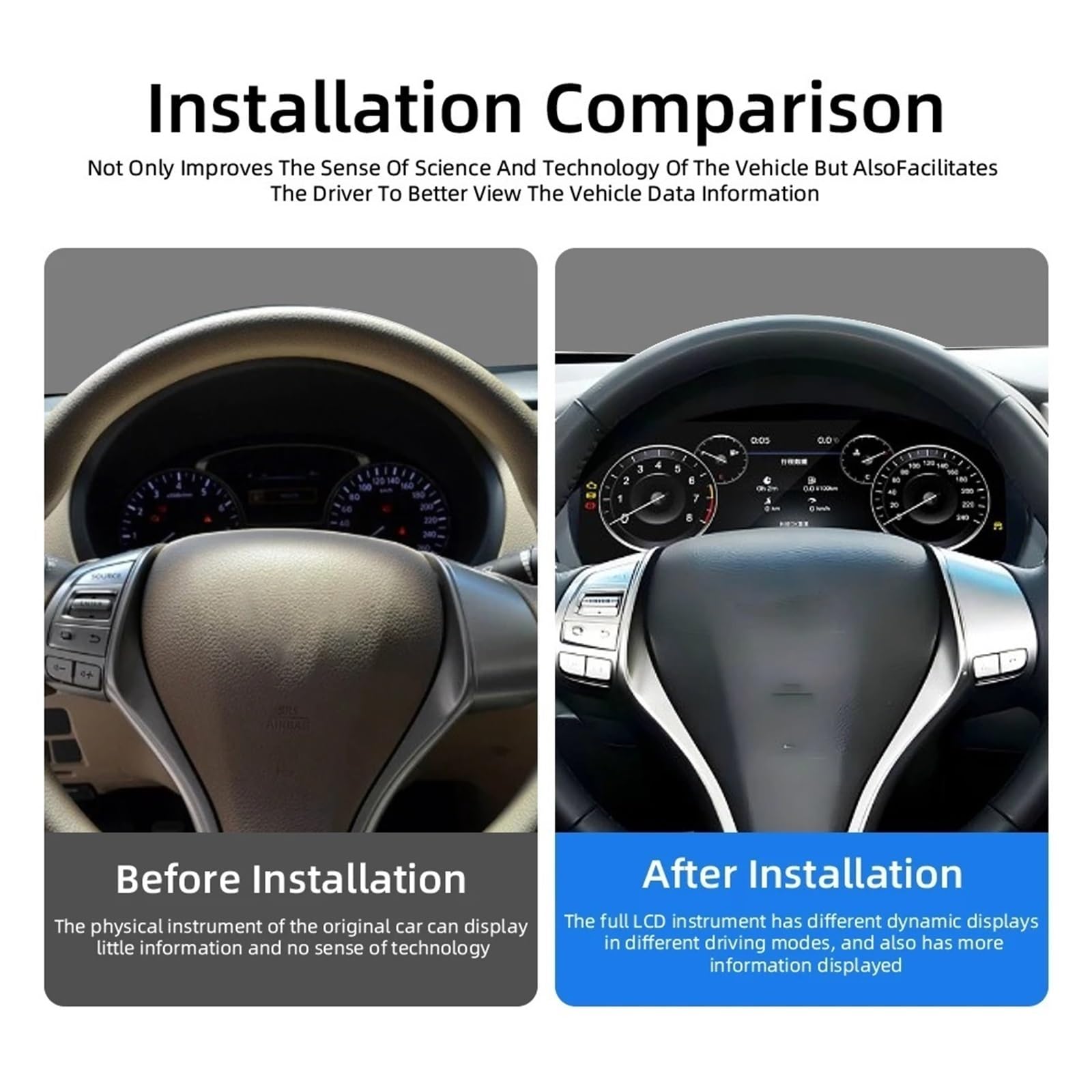 Quadro strumenti digitale compatibile con tachimetro Nissan Teana/Qashqai X-Trail Murano Pathfinder schermo HD da 12,3 pollici(14-18)