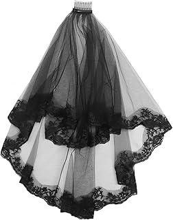 NUOBESTY Black Bridal Veil with Comb Bridal Cathedral Veil Wedding Veil Hair Comb Halloween Hair Decorative for Brides Lady (Black)