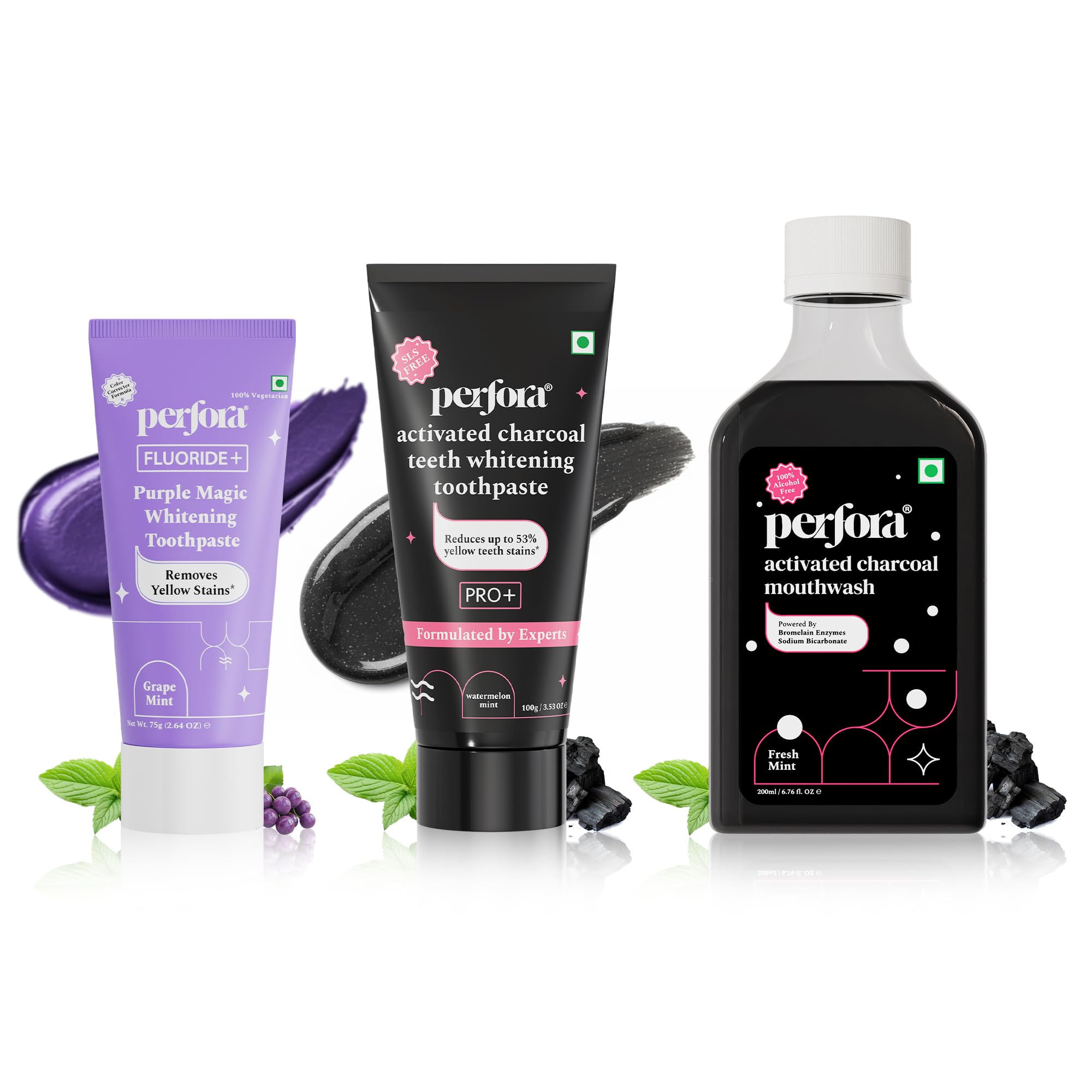 perfora teeth whitening toothpaste & mouthwash combo | sls free | safe & effective oral care | alcohol free | no artificial sweeteners