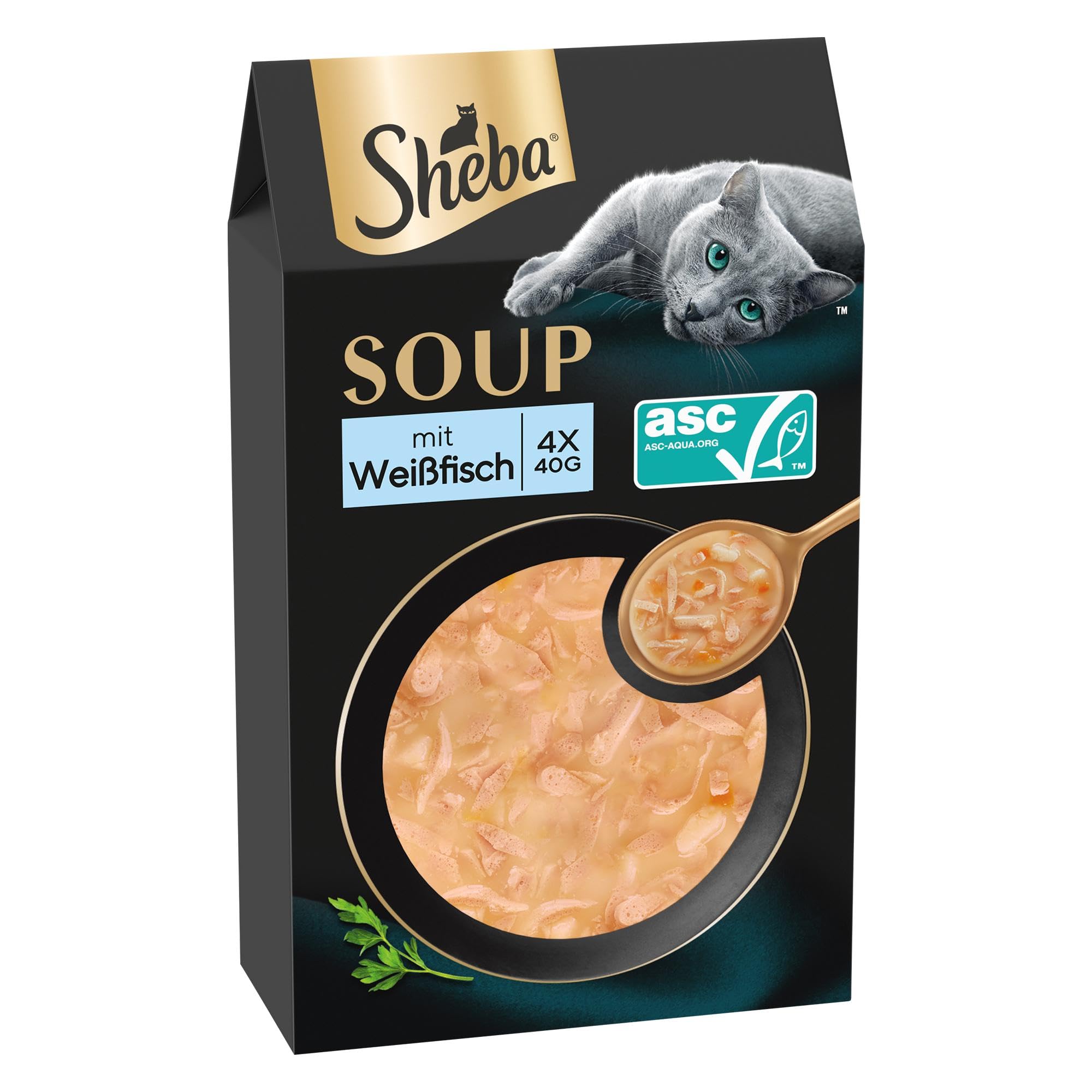 SHEBA Soup Adult Katzen-Nassfutter Portionsbeutel mit Weißfisch 10 x 4 x 40g, 40er Pack