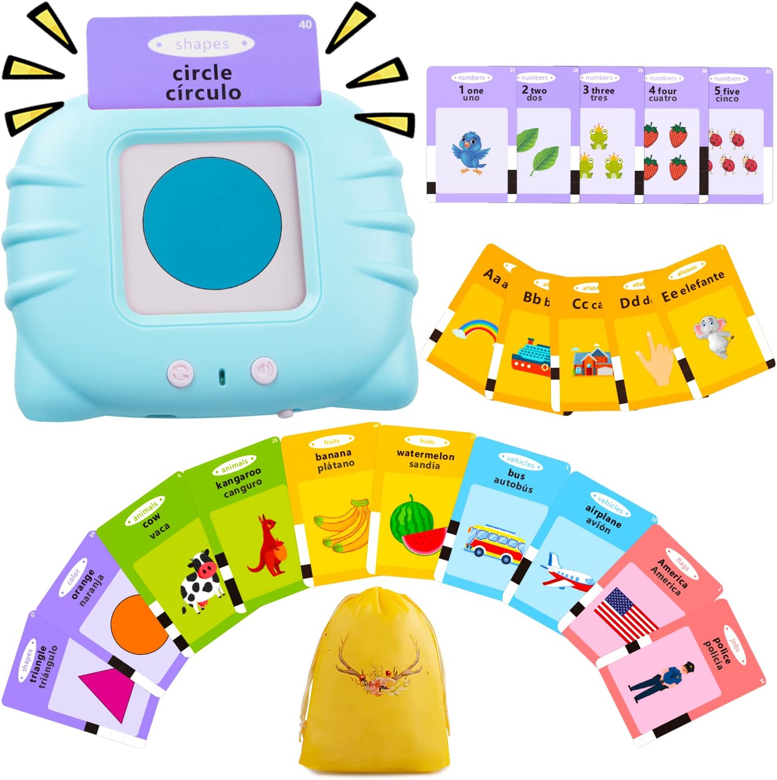 ABC Learning Flash Cards for Toddlers 2-4 Bilingual Spanish English, Autism Toys, Speech Therapy Toys, Educational Learning Talking Sight Words Flash Cards for Boys and Girls, 275 Sight Words