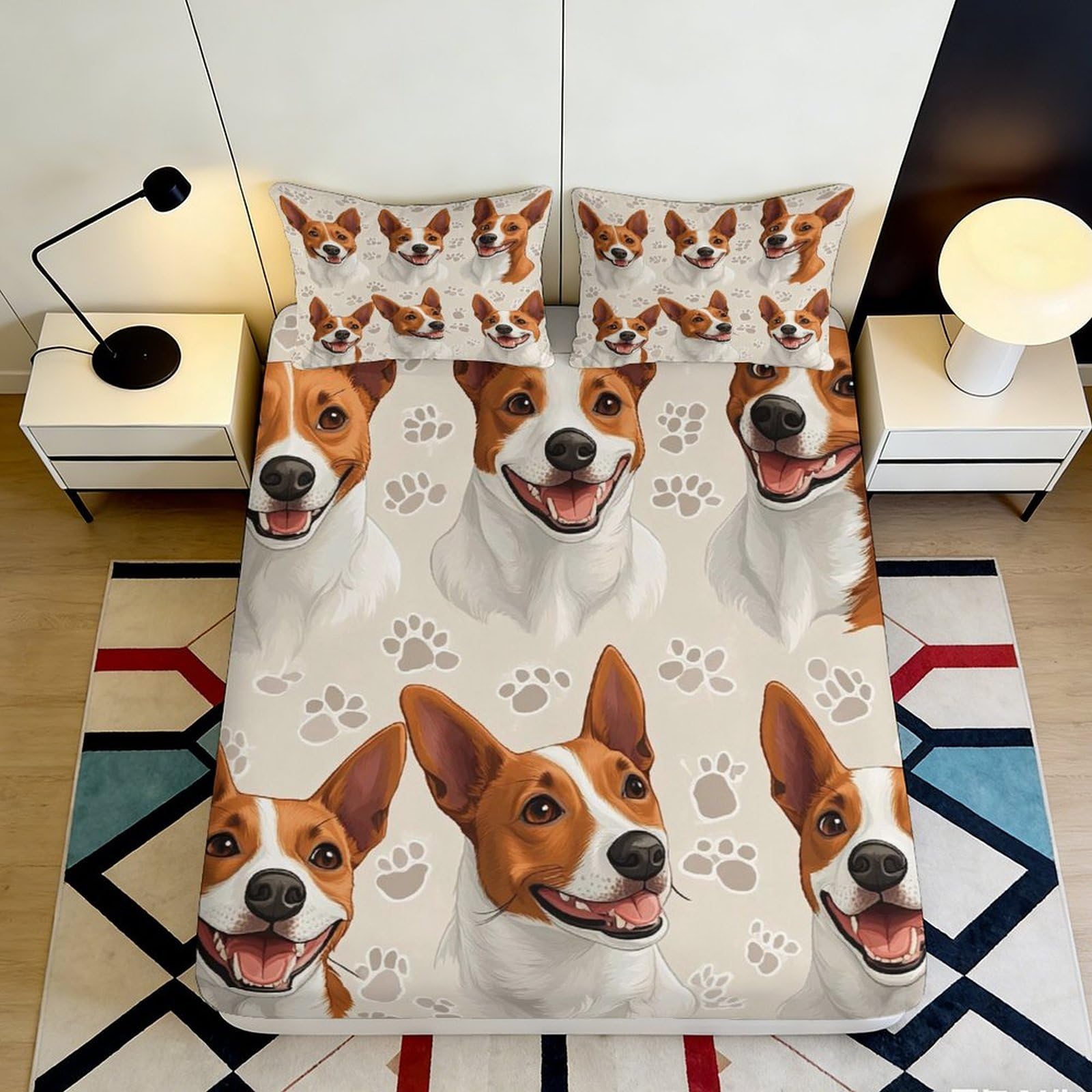 3D Printed Dog Portrait Fitted Sheet Microfiber Cartoon Paw Bed Cover for Bedroom Guest Room Mattress Decoration 90x200x25cm