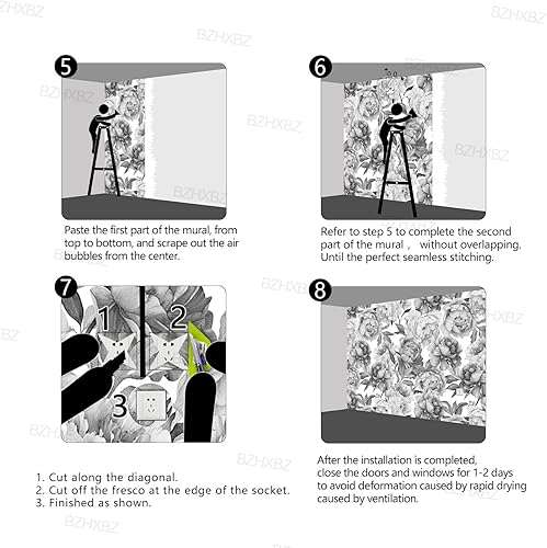 Miniatura 6 de Papel tapiz floral de peonía gris para dormitorio, flores botánicas en blanco y negro, murales de hojas, decoración estética de habitación, sala de