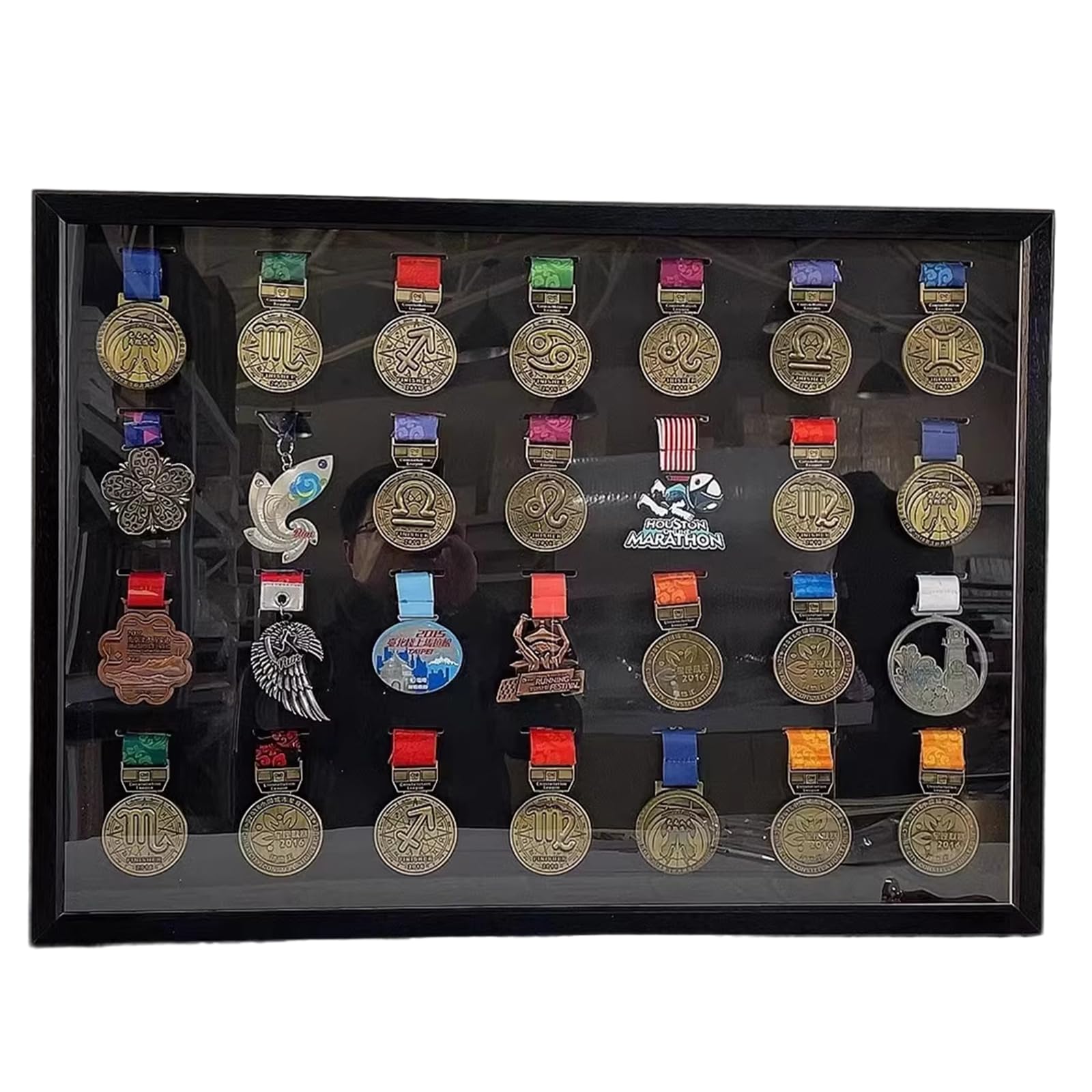 ETUELNOPT Medal Storage Box for Runners, Medal Display Frame Black Multiple Sizes(28 inches (28 medals))