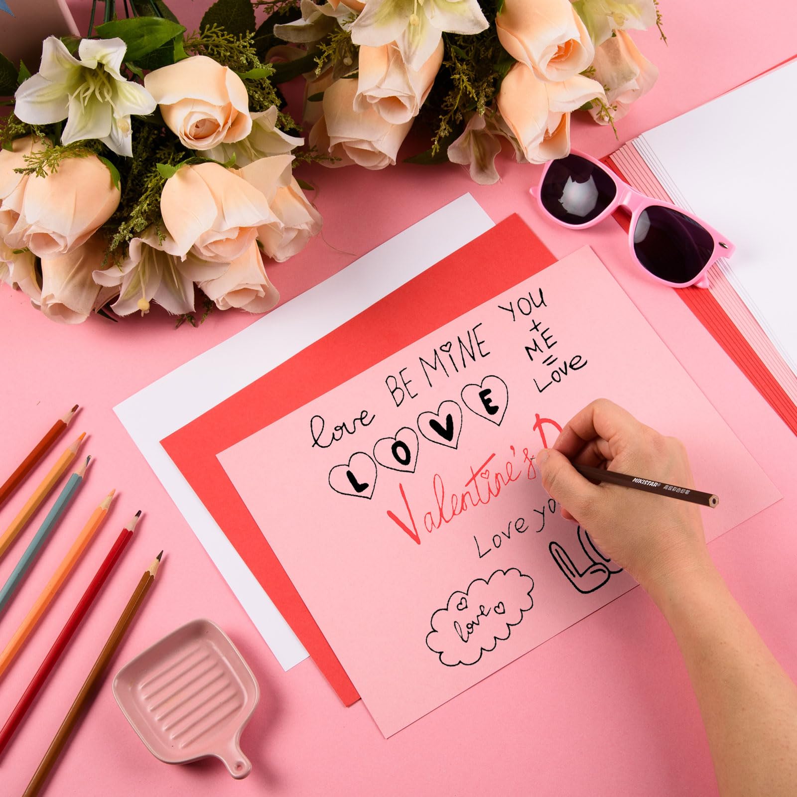 240 piezas de papel de cartulina para el día de San Valentín (rojo, rosa, blanco, A4)