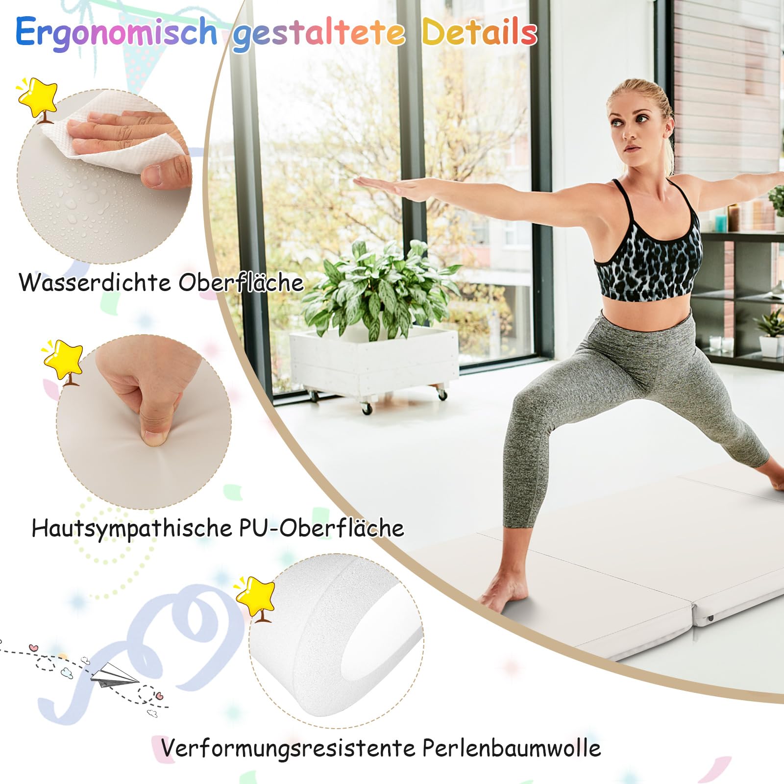 COSTWAY 180 x 60 x 5 cm Weichbodenmatte klappbar, Gymnastikmatte tragbar, Yogamatte wasserabweisend, Turnmatte rutschfest, Klappmatte, Fitnessmatte