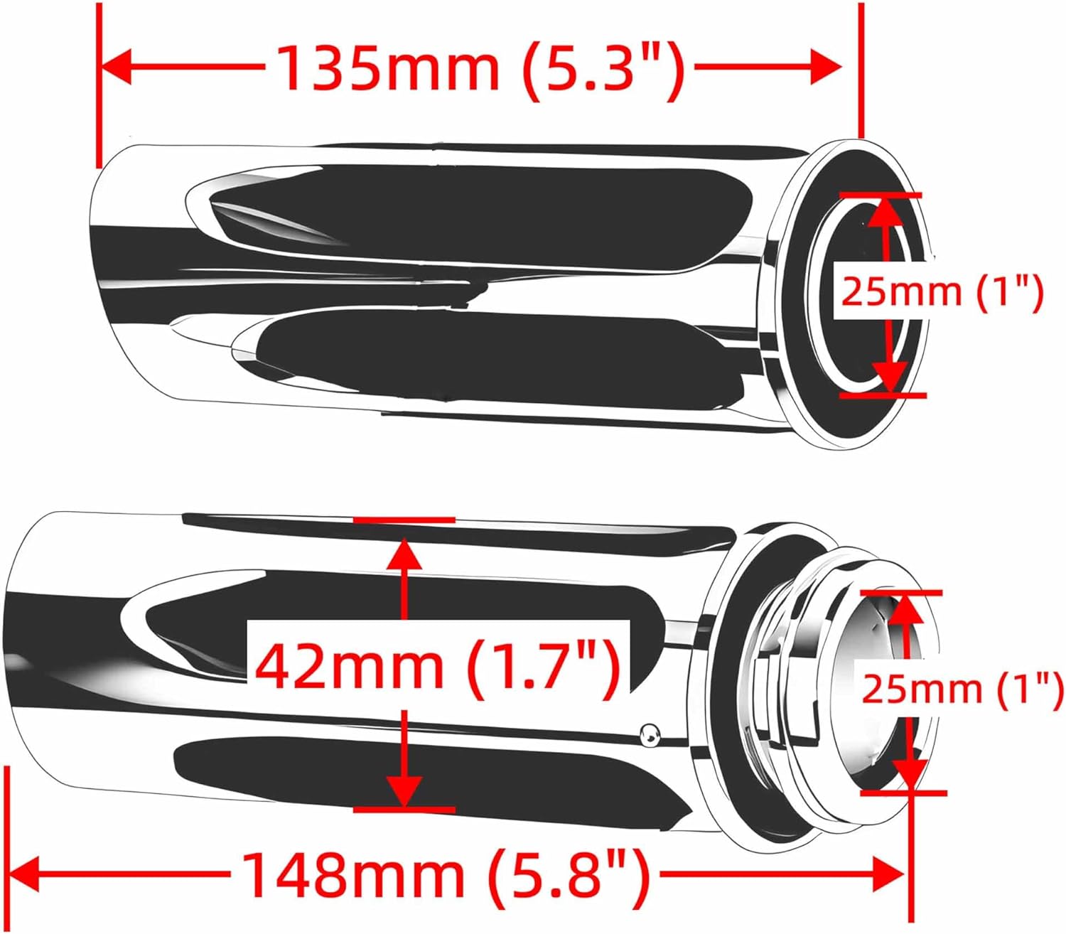 Shallow Cut Chrome Surface 1'' Diameter Electronic Throttle Hand Grips for Harley Touring Electra Glide Street Glide Road Glide Road King Trike Softail 2008-2024