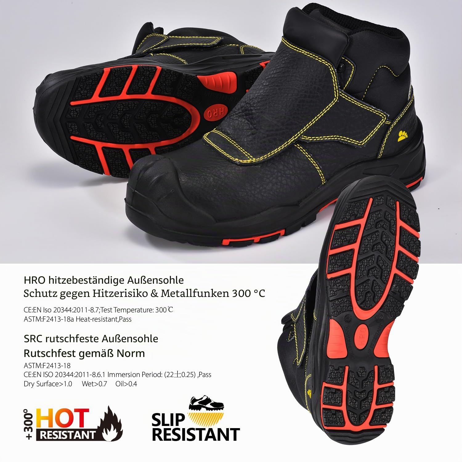 SAFETOE Schweißen Arbeitsstiefel-Arbeitsstiefel-M-8387 S3 ESD Rindsleder Schweißer Sicherheitsschuhe 300 ℃ Hitzefunken beständige Stich und Spitze Schutzabdeckung Gummi Sohle zusammengesetzte Zehe