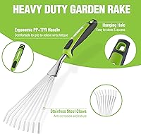 Vista 3 de WORKPRO Rastrillo de mano de 16", rastrillo de jardín de acero inoxidable resistente con mango suave, pequeña herramienta de mano de jardín