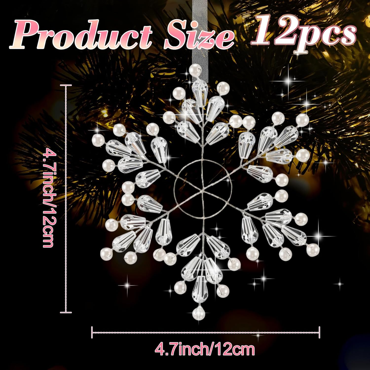 Roowest 12 Pcs Crystal Christmas Snowflake Hanging Ornaments, 4.7 Inch Clear Winter Acrylic Snowflake for Xmas Tree Decorations Ornaments for New Year Party Decor Indoor Outdoor